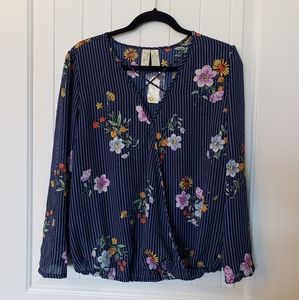 Midnight Sky Navy Stripe/Floral Chiffon Blouse